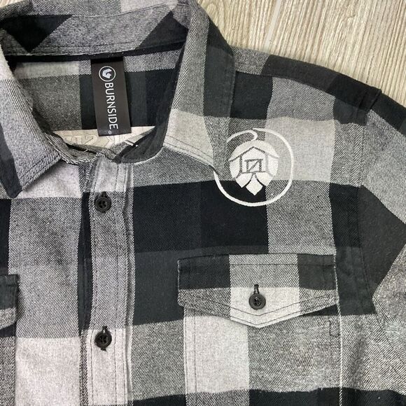 Burnside Men's Size Small Black Grey Heavy Flannel Button Down Shirt - Picture 7 of 9